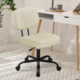 DUMOS Armless Home Office Desk Chair -Small Ergonomic with Low Back Lumbar Support, Height Adjustable PU Leather Computer Task with 360° Swivel Rolling Wheels, for Small Space, Beige White DUMOS