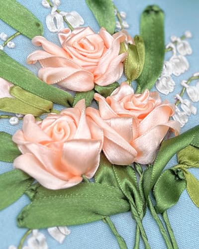 ERKOON Embroidery Kit for Beginners, Silk Ribbon Flower Cross Stitch Set for Include Embroidery Cloth Hoops Threads for Craft Lover Hand Stitch (Flowery) ERKOON