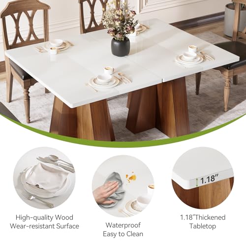 LITTLE TREE 47-Inch Kitchen Dining Table for 4-6,White Rectangular Dining Table with Walnut Wood Base, Modern Wooden Eating Table for Kitchen, Dining Room, Small Space, Home Office LITTLE TREE