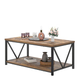 EXCEFUR Modern Coffee Table, Industrial Metal and Wood Living Room Table with Storage Shelf, Rustic Brown EXCEFUR