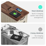 LINSY HOME Farmhouse End Table with Charging Station, Narrow Side Table for Living Room, Sofa Side Table with Drawer and Storage Cabinet, Small Nightstand for Bedroom LINSY HOME