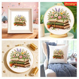 Zhenqing Books and Flowers Embroidery Kit for Beginners, Pre-Printed 29x29cm Cotton Fabric with 20cm Hoop, Literary and Nature Themed Design for Home Decor (JC0003)