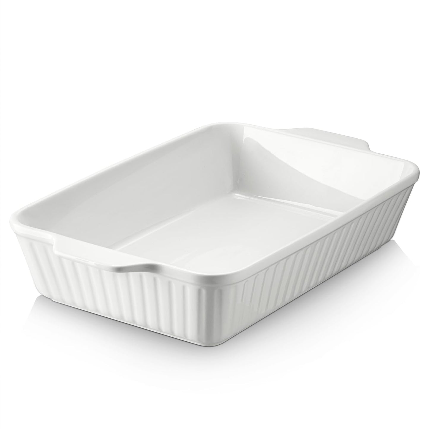 DOWAN Casserole Dish, 9x13 Ceramic Baking Dish, Large Lasagna Pan Deep for Oven, 4.2 Quarts Baking Pan with Handles, Oven Safe and Durable Bakeware for Lasagna, Home Decor, Wedding Gift, White