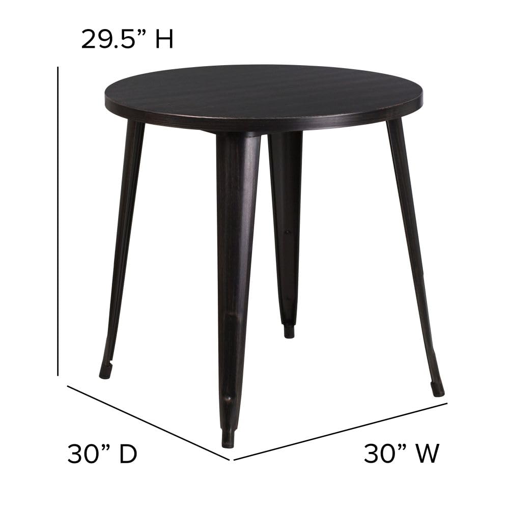 Flash Furniture Jeffrey Commercial Grade 30" Round Black-Antique Gold Metal Indoor-Outdoor Table Flash Furniture