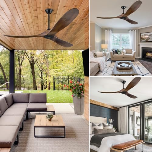 Eliora 72 Inch Ceiling Fan with Remote and Wall Switch, Large Wood Ceiling Fan Without Light 3 Blades, Outdoor Ceiling Fans 6 Speed, Quiet DC Motor for Patios-Deep Walnut Eliora