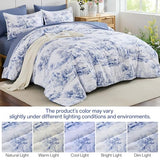 WONGS BEDDING Blue Comforter Set King, 7 Pieces Bed in a Bag Farmhouse Comforter with Sheets, French Toile Bedding Set, Soft Lightweight Microfiber Botanical Print Complete Bed Set for All Season WONGS BEDDING