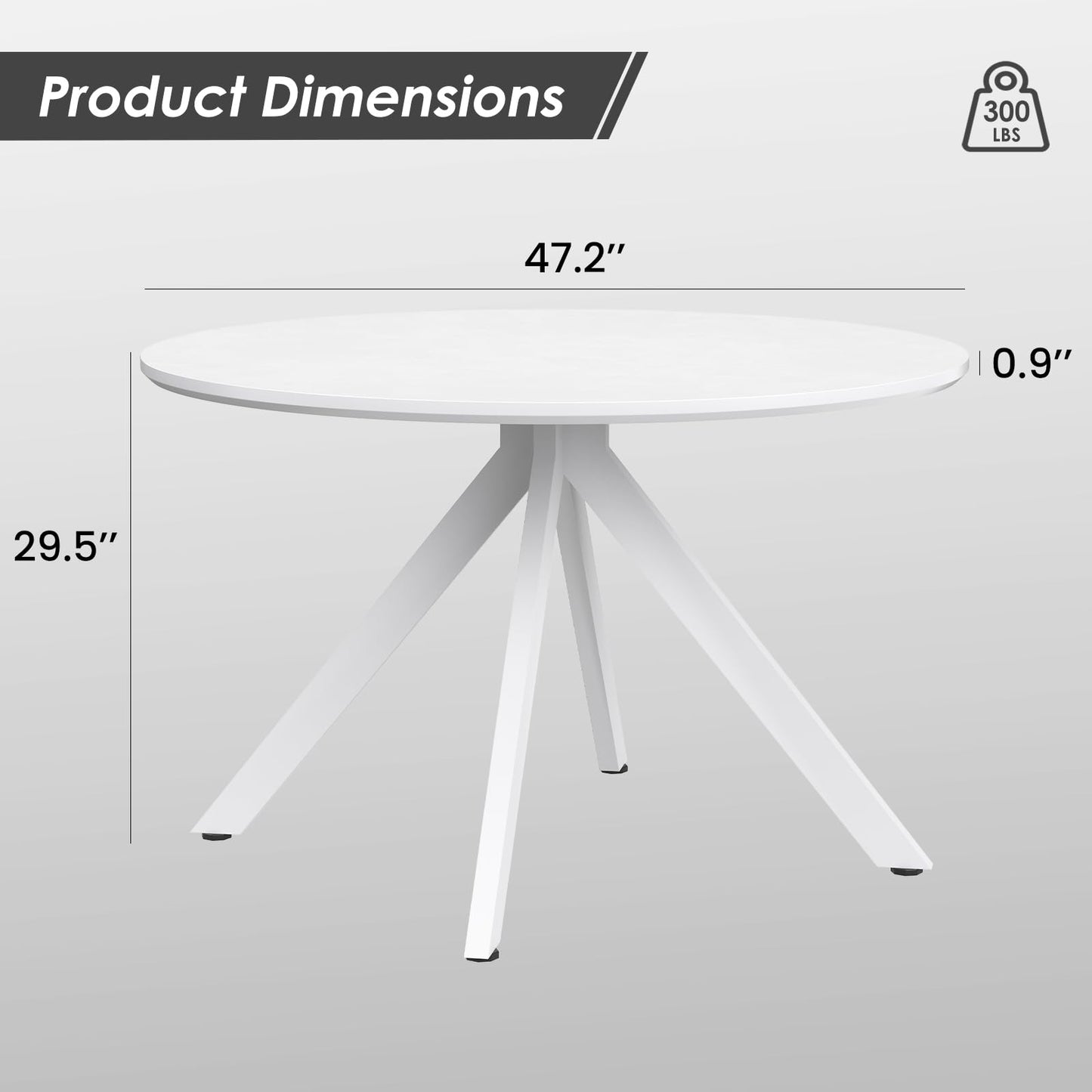 Farini White Dining Table for 4-6 Person,47" Round Wooden Dining Tabletop and Metal Frame for Home Kitchen Dining Desk (47 inch,120cm) - WoodArtSupply