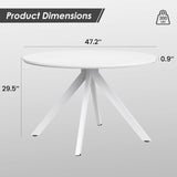 Farini White Dining Table for 4-6 Person,47" Round Wooden Dining Tabletop and Metal Frame for Home Kitchen Dining Desk (47 inch,120cm) Farini