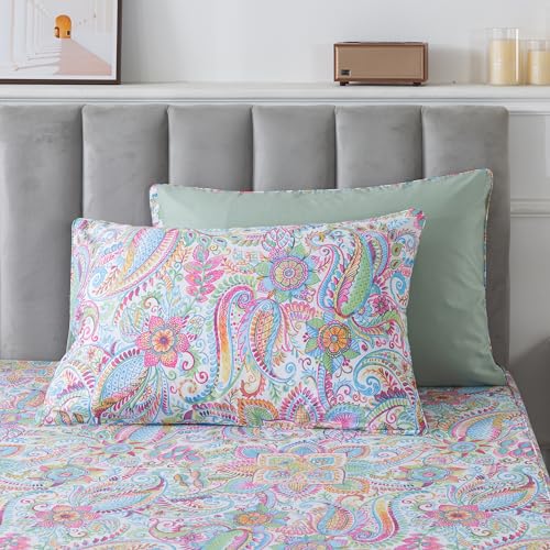 FADFAY Paisley Duvet Cover Set Queen Bohemian Damask Paisley Bedding Luxurious Pink Boho Paisley Comforter Cover Set 100% Cotton Ultra Soft Quilt Cover with Hidden Zipper Closure 3 Pieces, Queen Size FADFAY