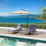 Set of 2 Chaise Lounge Chairs Outdoor, PE Rattan Wicker Poolside Recliners with 5-Position Adjustable Backrest, Blue Cushions, Armrests and Wheels, Patio and Garden Furniture for Beach and Backyard