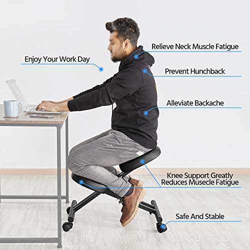 Topeakmart Ergonomic Kneeling Chair Improve Posture & Neck Pain Home Office Desk Chairs Flexible Seating Rolling Adjustable Stool Topeakmart