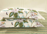 FADFAY Floral Duvet Cover Set 100% Cotton Green Striped and Beige Bedding White Flower Branches Print 600 TC Soft Reversible Zipper Bed Cover & 2 Pillowcases,King/Cal King(106x92) FADFAY