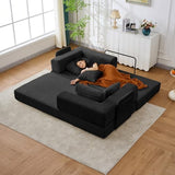 79.5" Folding Convertible Sofa Bed with Side Storage Pockets, 4-in-1 Corduroy Boneless Couch, No Assembly Loveseat Sleeper, Floor Sofa Daybed Futon Couch for Living Room Bedroom Lounge, Black Upgraded Asucoora