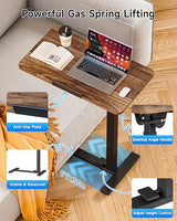 BIZUM Mobile Standing Desk Laptop Desk Pneumatic with Wheels 180° Tilt Top Hospital Bed Table Portable Rolling Cart Foldable Bedside Table for Hospital&Home Use, Walnut BIZUM