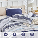 Lekesky Duvet Cover Full, 3 Pieces Blue Striped Duvet Cover Set Soft Bedding Aztec Comforter Cover Full Size with Hidden Zipper Corner Ties Lekesky