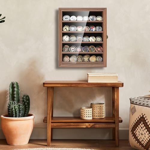 ASmileIndeep Military Challenge Coin Display Case Holder Shadow Box Solid Wood for Wall Mounted with HD Glass Door Military Coin Rack with Removable ASmileIndeep