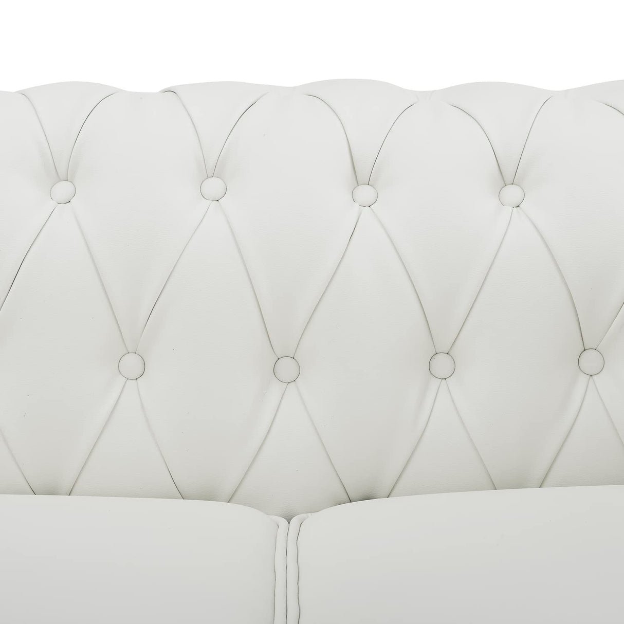 Naomi Home Chesterfield Leather Loveseat, Mini Sofa Love Seat, Small with Rolled Arms, Tufted Cushions 2 Seater Loveseats for Small Spaces, Living Room White Naomi Home