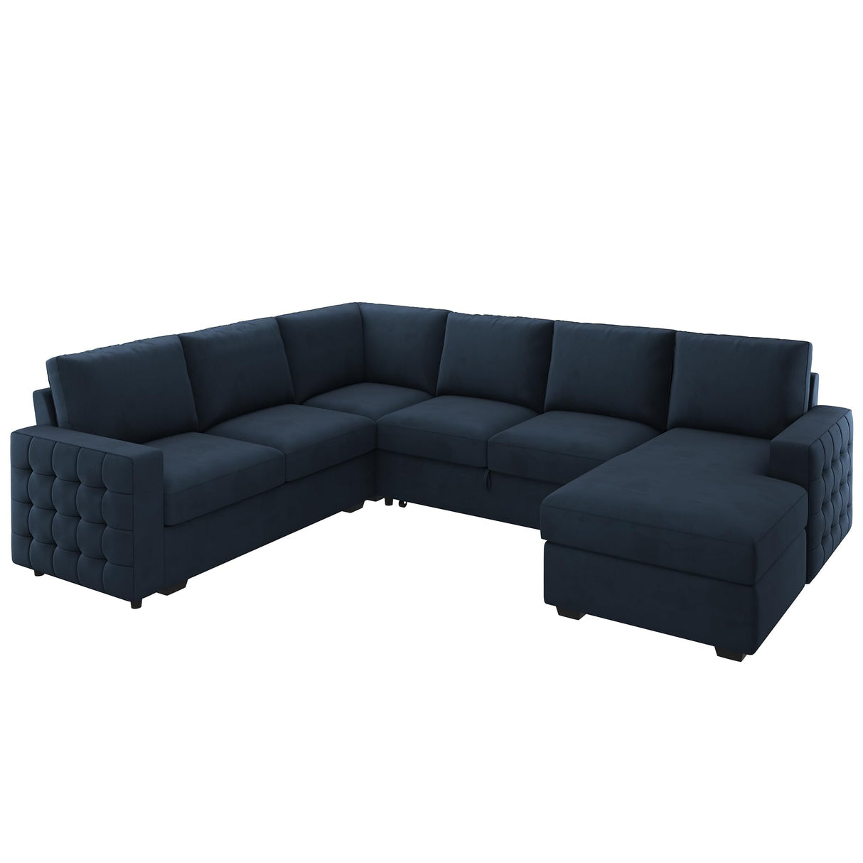 HONBAY Sectional Sleeper Sofa with Pull Out Bed U-Shape Sectional Couch Sleeper Bed with Storage Chaise Lounge Living Room 6 Seater Sectional Sofa,Velvet Dark Blue HONBAY