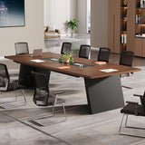 Tribesigns 8ft Conference Table, Modern Office Meeting Room Desk with Cable Management, Large Business Furniture for Boardroom, Conference Room (1, Walnut + Black) Tribesigns
