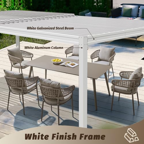 Domi Louvered Pergola 10X20FT, Aluminum Pergola with Adjustable Roof, Aluminum Frame, Efficient Drainage System, Outdoor Pergola for Patio, Deck, Garden, White domi outdoor living