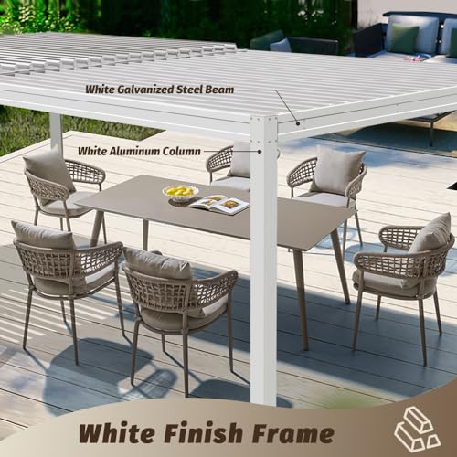 Domi Louvered Pergola 10X20FT, Aluminum Pergola with Adjustable Roof, Aluminum Frame, Efficient Drainage System, Outdoor Pergola for Patio, Deck, Garden, White