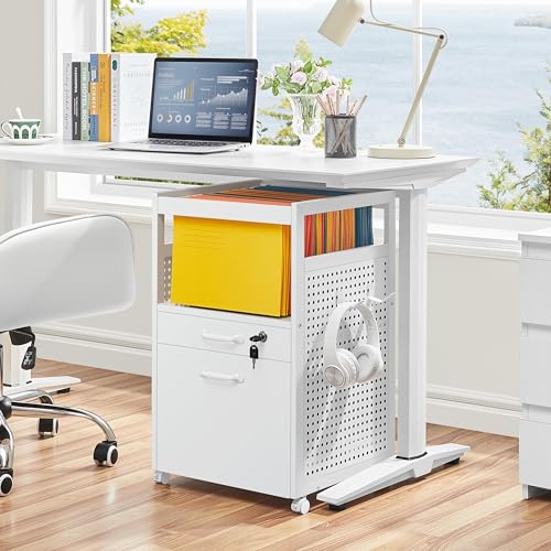 Yaheetech File Cabinets Mobile Filling Cabinet with Open Storage Shelf, Under Desk Cabinet Fits A4, Letter for Home Office(White)