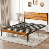 OLIXIS Queen Size Bed Frame with Headboard, 800LBS Mattress Foundation with All Sturdy Metal Support, Under Bed Storage, No Box Spring Needed, Easy Assembly, Rust Brown OLIXIS