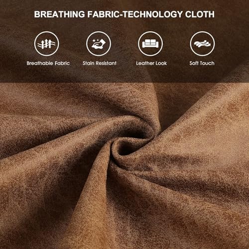 HIFIT Sofa Couches, 79” Mid-Century Modern Couch, Breathable Faux Leather Couch with Upholstered Cushions/Pillows, 3-Seat Sofas & Couches, for Living Room Apartment Office, Brown HIFIT