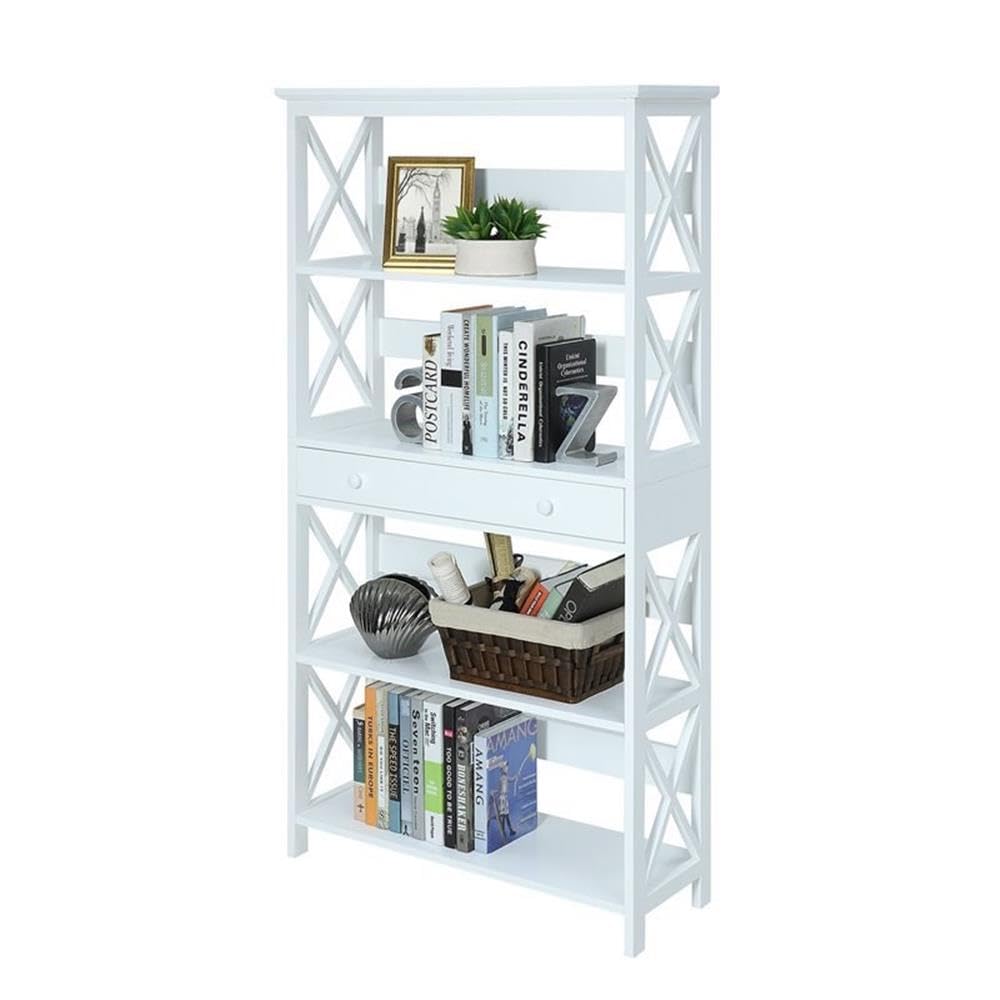 Convenience Concepts Oxford 5 Tier Bookcase with Drawer, White,11.75"D x 31.5"W x 59.75"H Convenience Concepts