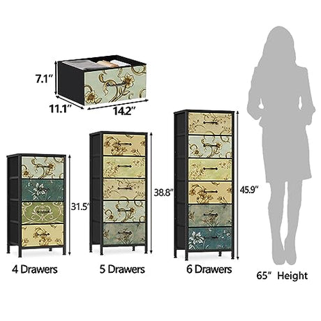 Furnulem Tall 6 Drawers Dresser, Vintage Storage Organizer Unit with Fabric Bins for Bedroom, Living Room, Closet, Nusery, Dorm, Entryway, Bedside Furniture, Sturdy Metal Frame, Wood Top Furnulem
