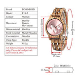 BOBO BIRD Women Wooden Watches Luxury Wood Metal Strap Chronograph & Date Display Quartz Watch Fashion Zebra Wood Casual Business Ebony Wristwatches (Zebra-Pink) BOBO BIRD