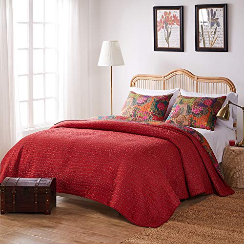 Greenland Home 3-Piece Jewel Quilt Set, King, Multicolor, Red Greenland Home Fashions