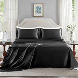 GOLAL Satin Sheets Full Size - 4 Pieces Luxury Silky Soft Bed Sheets, Wrinkle-Free Black Satin Silk Sheet Set with 1 Deep Pocket Fitted Sheet, 1 Flat Sheet, 2 Pillow Cases GOLAL