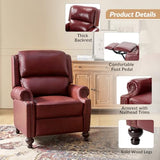 HULALA HOME Genuine Leather Wingback Recliner Chair with Thick Cushioned Seat, Traditional Push Back Leather Recliner with Nailhead Trim, Burgundy