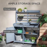 Outsunny Wooden Potting Bench, Outdoor Potting Table with Storage Cabinet, Storage Shelves for Backyard, Patio, Balcony, Gray Outsunny