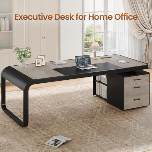 Itaar 70.9" Executive Desk, Large Computer Desk with Drawers and Lateral File Cabinet, Office Desk with Removable Shelves, Business Furniture Desk Workstation for Home Office, Gray Itaar