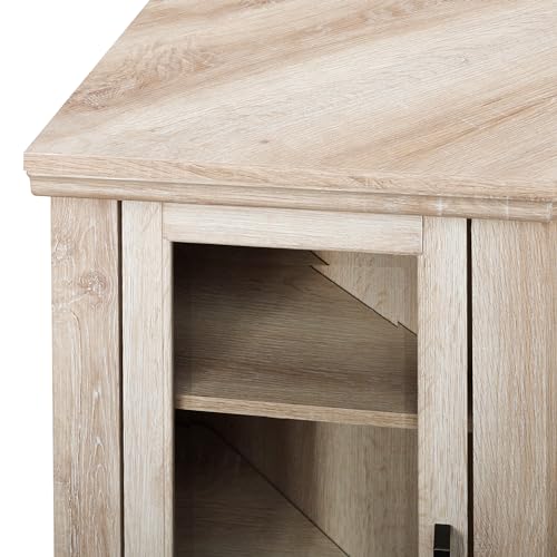 Walker Edison Alcott Classic Glass Door Fireplace Corner TV Stand for TVs up to 55 Inches, 48 Inch, White Oak Walker Edison