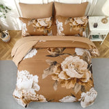Dobuyly Brown Comforter Set Queen Size 7 Piece Bed in a Bag, Floral Printed on Brown Comforter Set with Sheets, Soft Microfiber Botanical Fall Complete Bedding Set for All Season Dobuyly
