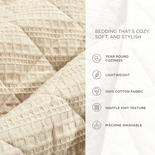 Lush Decor Haniya Solid Waffle Woven Textured Cotton Quilt Set, 3 Piece Set, Full/Queen, Neutral - Soft Waffle Quilt - Neutral Bedding Set - Minimalist, Modern & Farmhouse Bedroom Decor Lush Decor