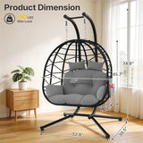 Suteck Double Hanging Egg Chair with Stand, Outdoor Indoor 2 Person Wicker Egg Swing Chair with Cushion, 700lbs Capacity for Patio, Bedroom, Garden - Black