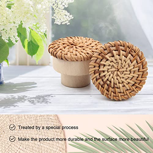 Pletpet 10 Packs Boho Rattan Dresser Knobs, Wood Knobs for Dresser Drawers Boho Dresser Handles Dresser Pulls Dresser Knobs Wood Rattan Drawer Knobs Drawers Wooden Door Knobs with 10 Screws Pletpet