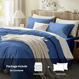 DCSKY Full Duvet Cover Set, 100% Egyptian Cotton, 1600 Thread Count, Ultra Soft & Breathable Luxury Bedding with Zipper Closure & Corner Ties, 3PCS(Navy Blue, 80''x90'') DCSKY