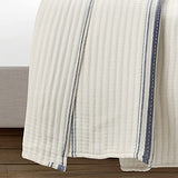 Lush Decor Farmhouse Stripe Kantha Pick Stitch Cotton Quilt/Coverlet Single Full/Queen, Navy - Striped Bedding Queen Quilt - Queen Blanket For Bed Lush Decor