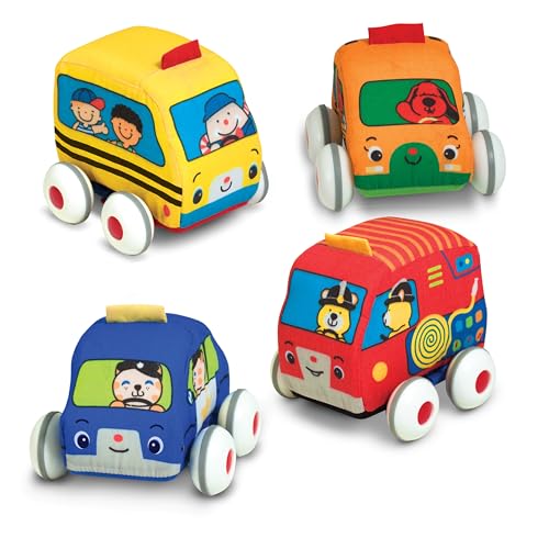 Melissa & Doug K's Kids Pull-Back Vehicle Set - Soft Baby Toy Set With 4 Cars and Trucks and Carrying Case - Pull Back Cars, Toys For Babies And Toddlers Melissa & Doug