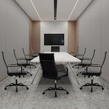 Haranuo Conference Room Chairs, Ergonomic Executive Office Chair, Ribbed Leather Desk Chair with Lumbar Support, Adjustable Height Mid-Back Swivel Chair with Padded Seat Haranuo