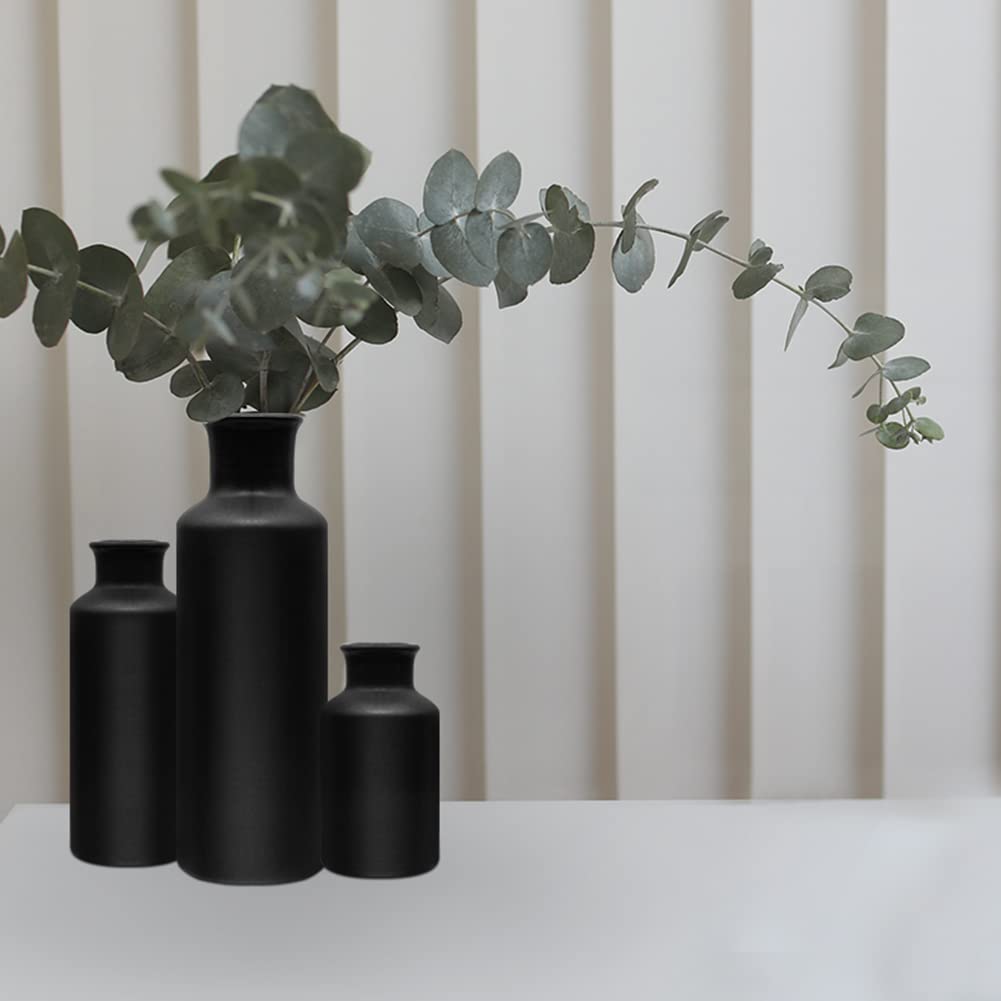 Matte Black Ceramic Vase Set, 3 Small Rustic Decorative Vases for Modern Farmhouse Office Home Decor, Living Room Centerpieces Decoration for Table Mantel Entryway Shelves Decor Egobasic