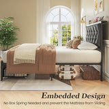 Fluest Twin Bed Frame with Storage Drawer, Upholstered Headboard Button Tufted Bed Frame with Charging Station, No Box Spring Needed, Noise-Free, All Metal Structure, Black Fluest
