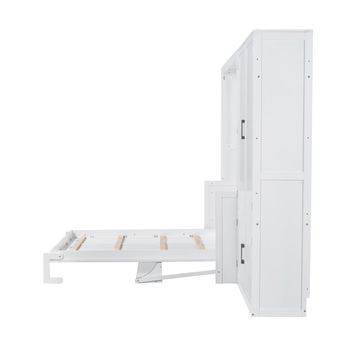 Ball & Cast Queen Size Murphy Bed Wall Bed with Built-in Wardrobe Storage and Hydraulic Lift System,Wood Hideaway Cabinet Platform Bedframe w/Slat Support,can be Folded,for Small Room,Dorms,White Ball & Cast