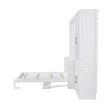 Ball & Cast Queen Size Murphy Bed Wall Bed with Built-in Wardrobe Storage and Hydraulic Lift System,Wood Hideaway Cabinet Platform Bedframe w/Slat Support,can be Folded,for Small Room,Dorms,White Ball & Cast