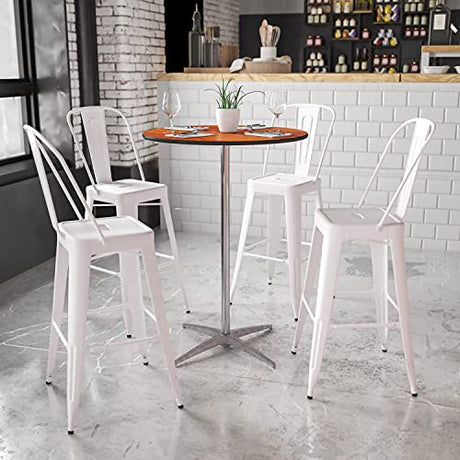 Flash Furniture Round Wood Cocktail Tables with 2 Columns, Set of 4, Natural Flash Furniture